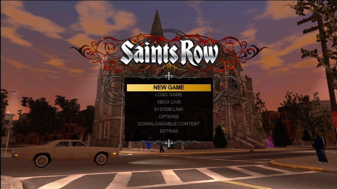 Saints Row title screen for Xbox 360